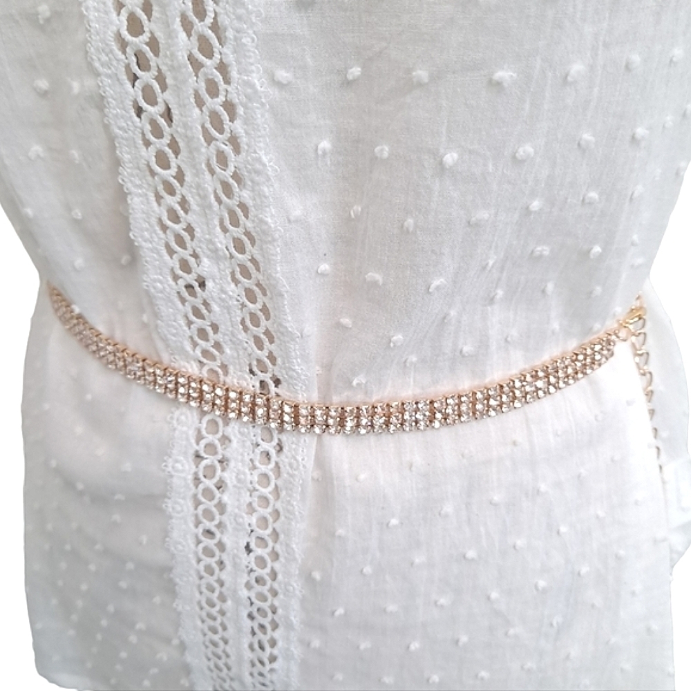 Gold Rhinestone chain bridal wedding waist statement clasp dress belt - Picture 7 of 13